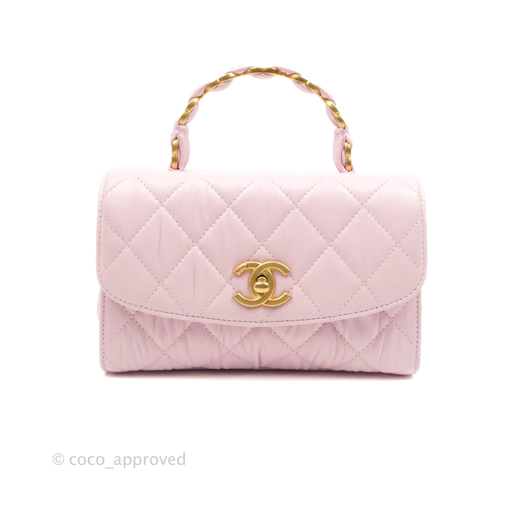 Chanel Pink Caviar And Python Top Handle Flap Bag Gold Hardware