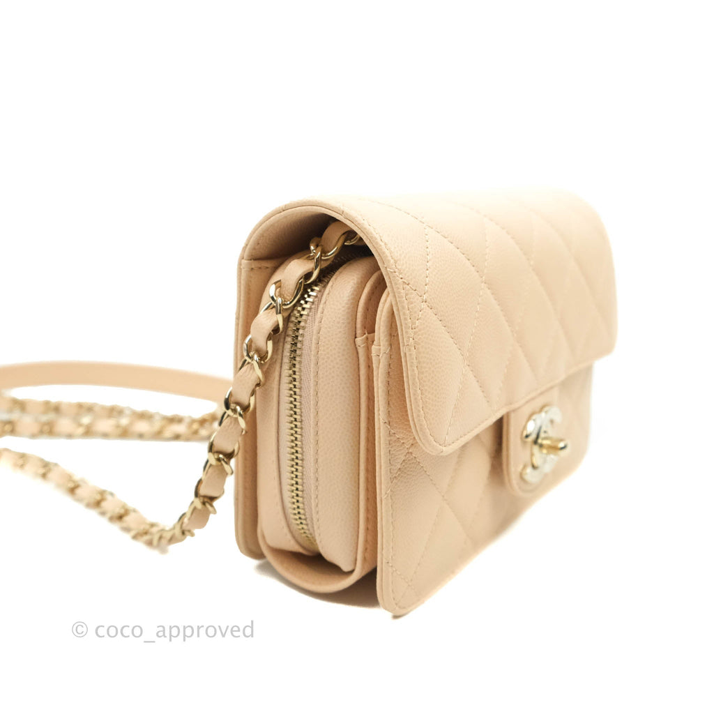 Chanel Quilted Small Like The Wallet Flap Peachy Pink Caviar Light Gold Hardware