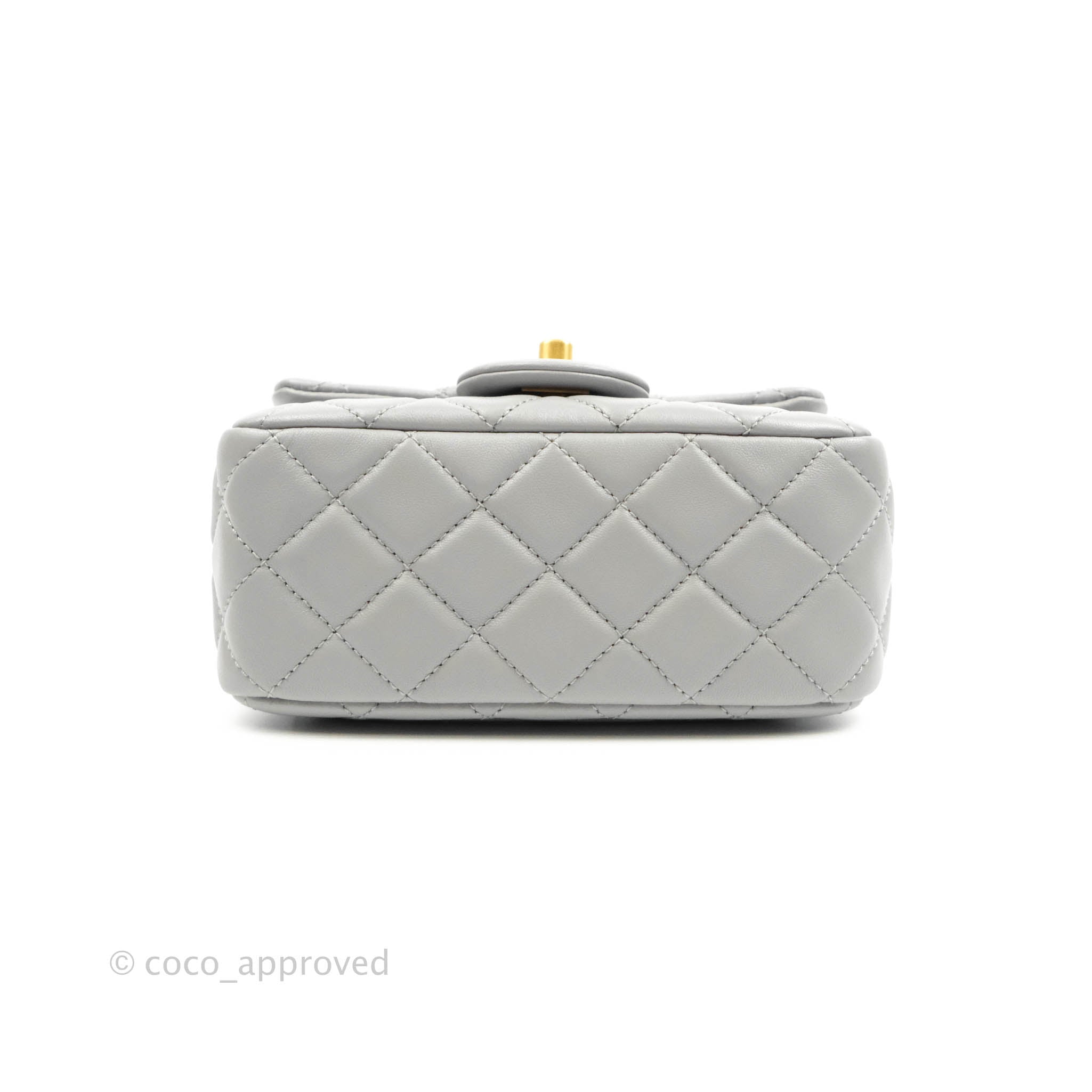 Chanel Pearl Crush Mini Square Quilted Grey Lambskin Aged Gold Hardwar –  Coco Approved Studio