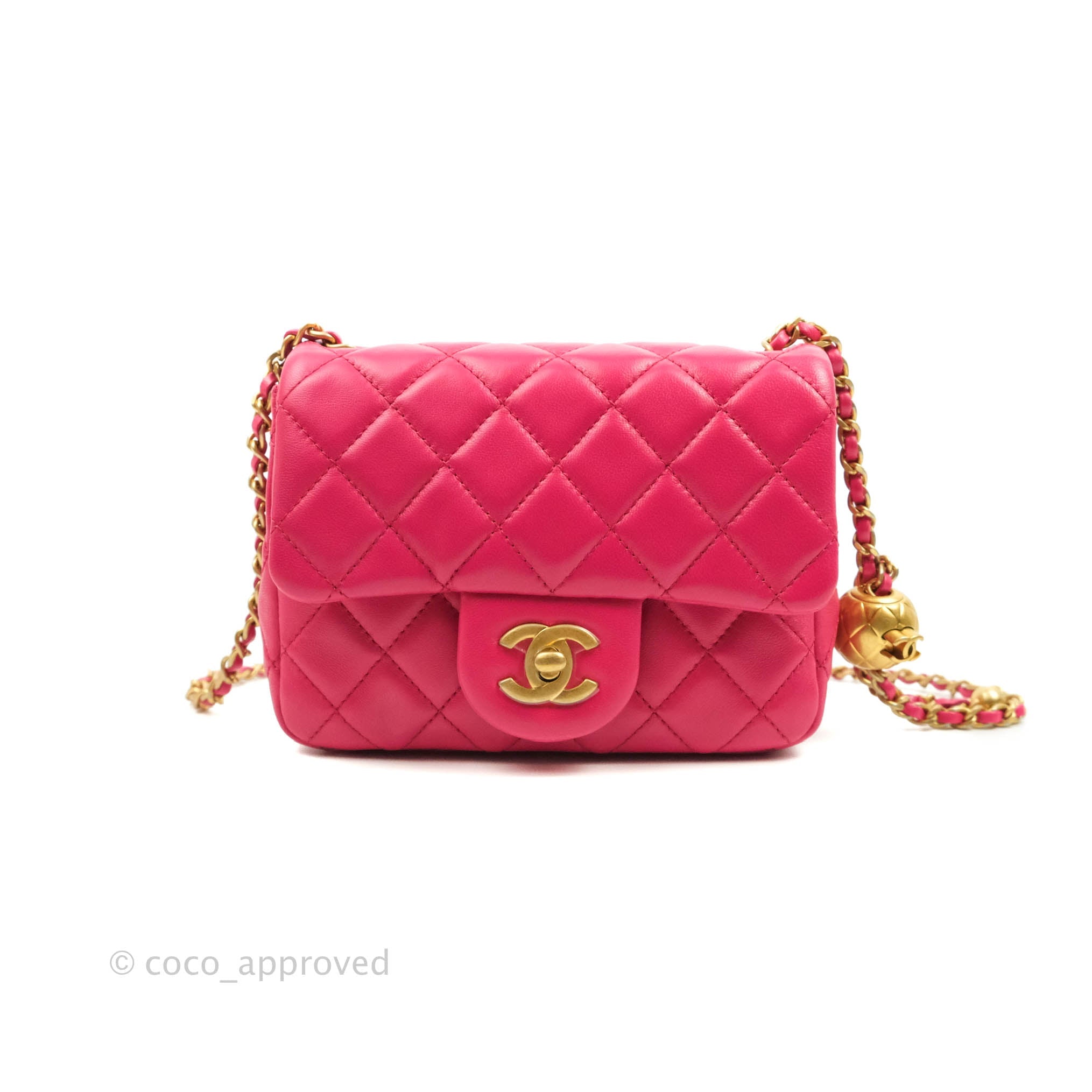 Chanel Pearl Crush Mini Square Quilted Pink Lambskin Aged Gold…