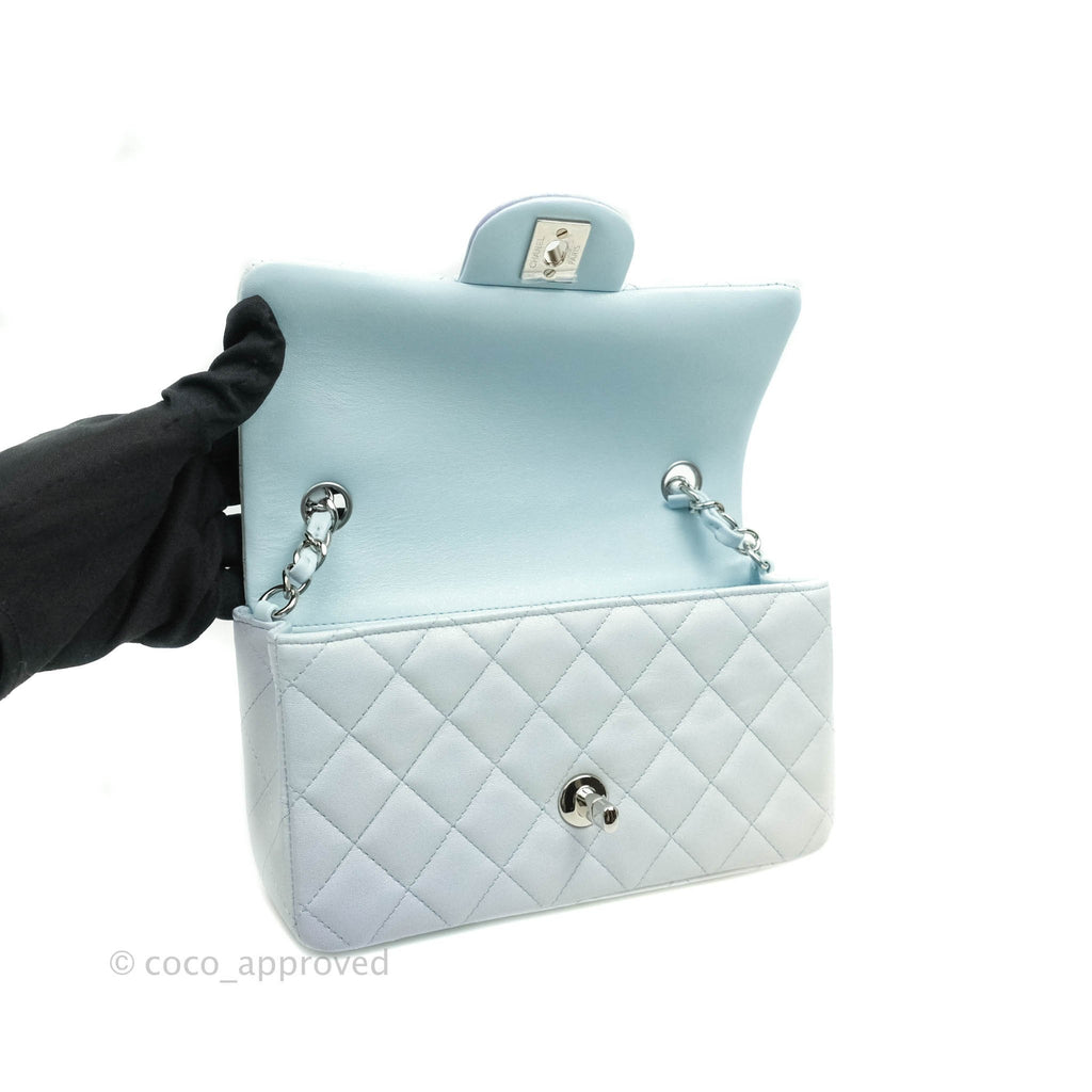 Chanel Quilted Mini Rectangular Flap Iridescent Blue Silver Hardware