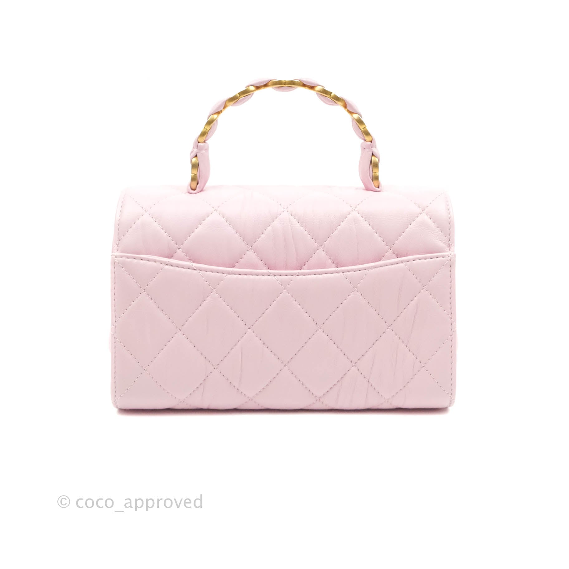 Chanel Pink Lambskin Top Handle Long Chain Bag Small Q6B4OX1IPH000