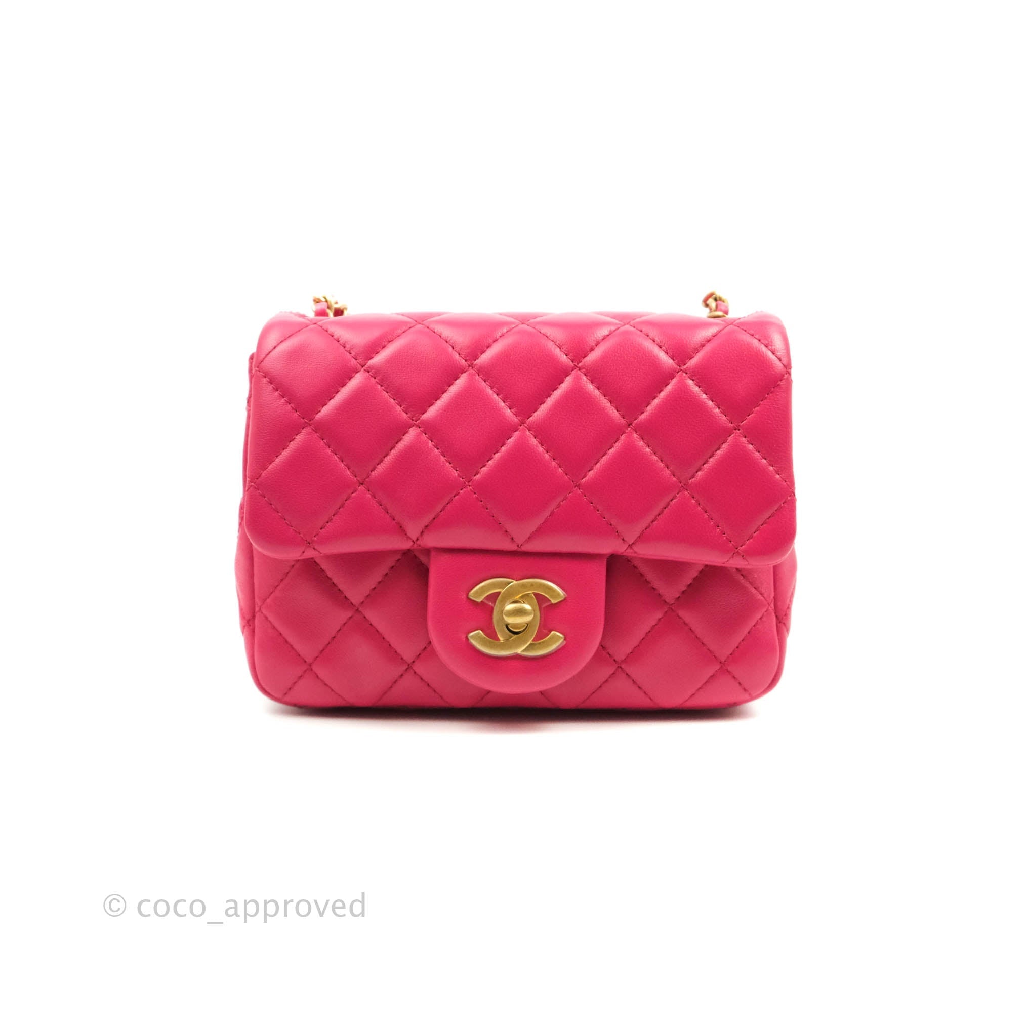 Chanel Pearl Crush Mini Square Quilted Pink Lambskin Aged Gold Hardwar –  Coco Approved Studio