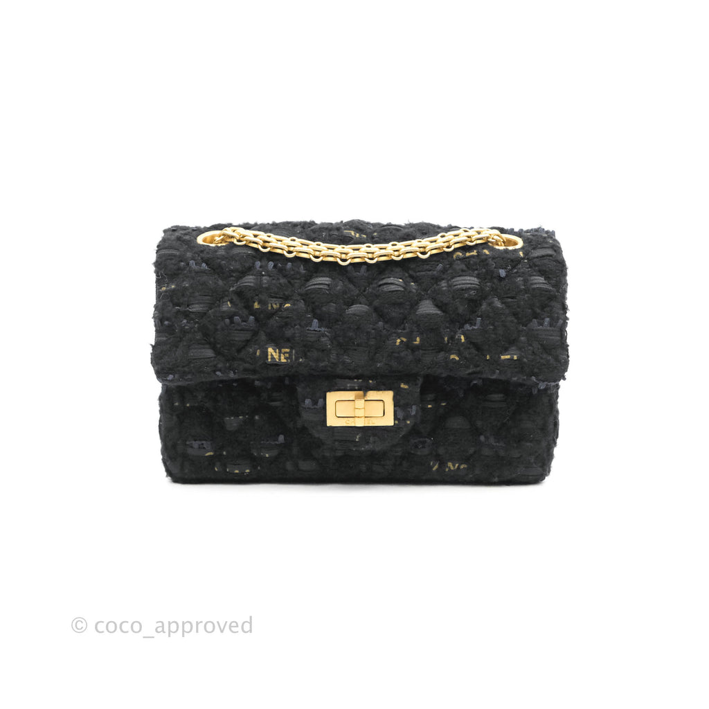 Chanel Mini Reissue 224 Tweed Black Aged Gold Hardware