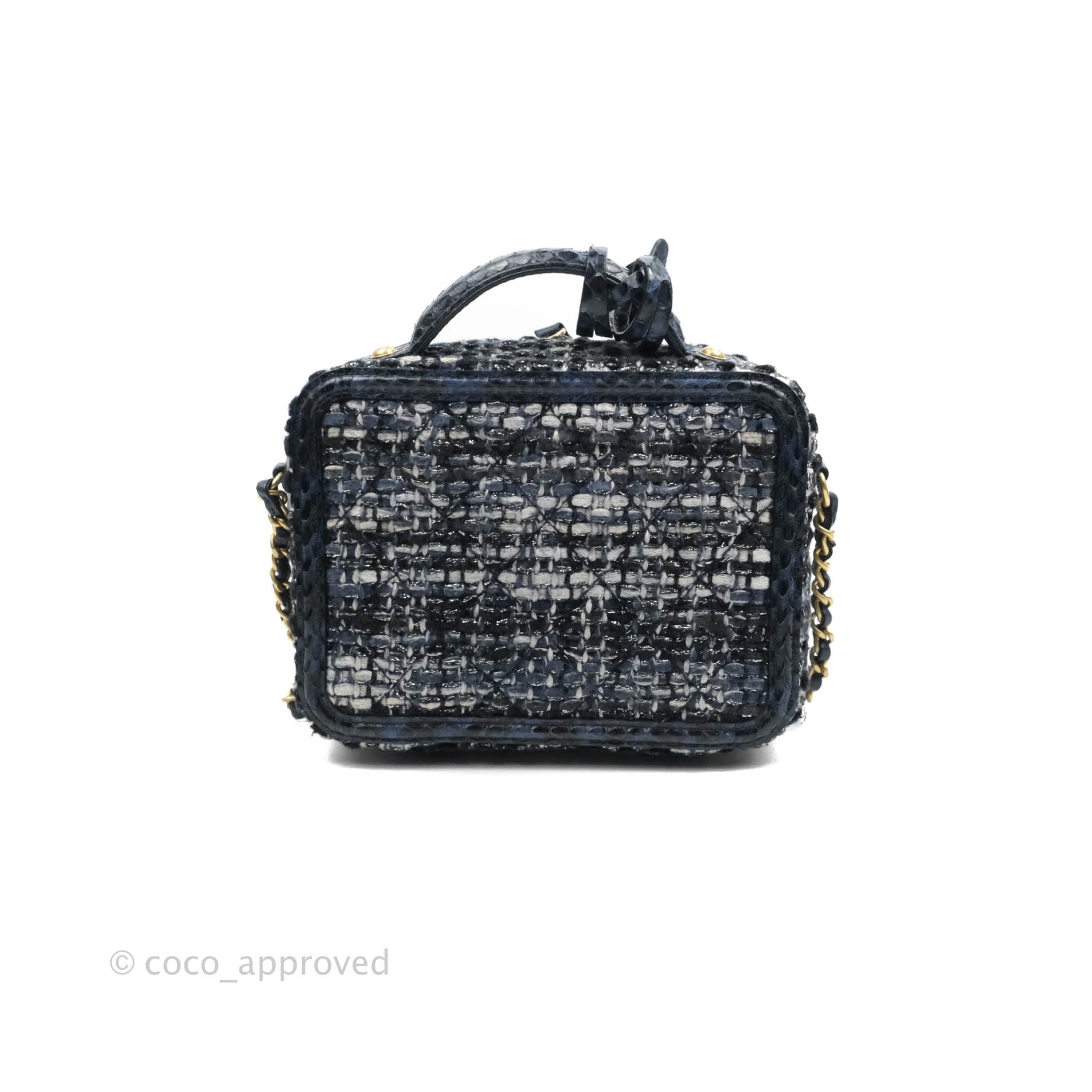Chanel Metallic Navy Tweed Small Filigree Vanity Case