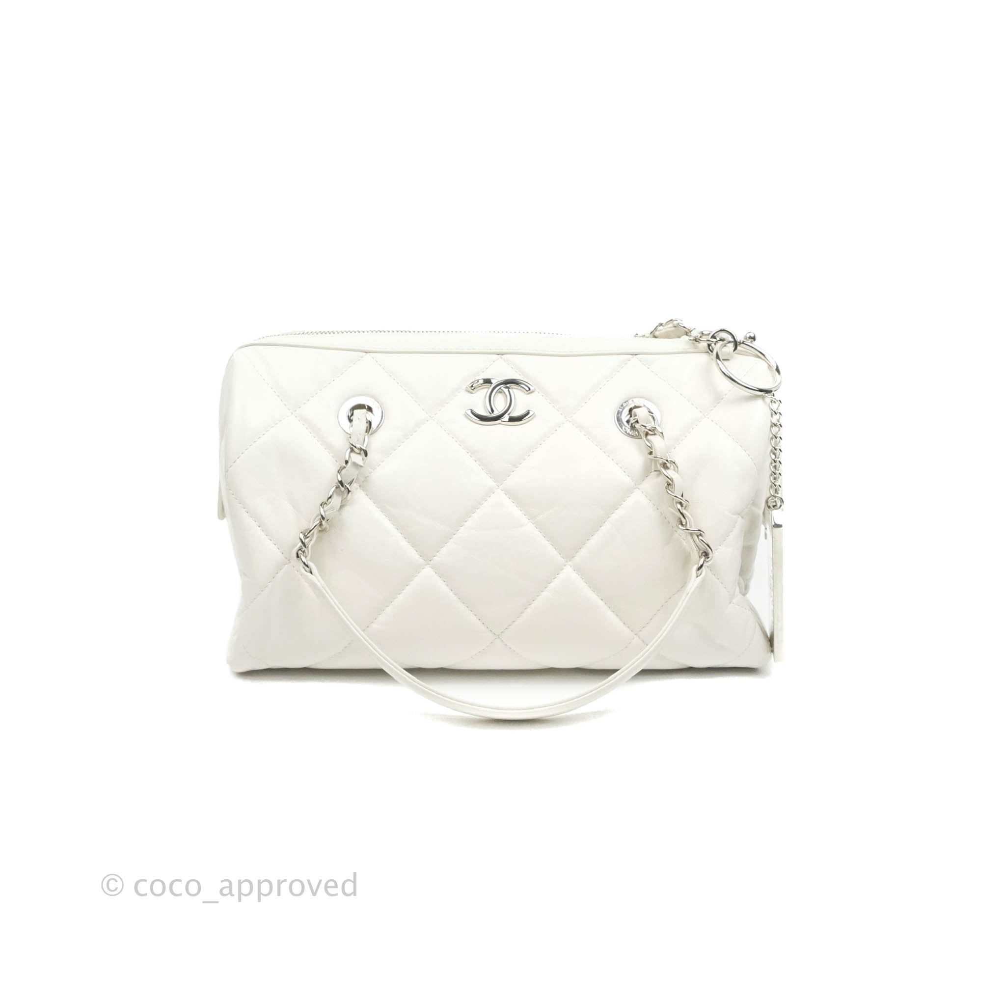 Chanel Calfskin Small Bowling Bag White Silver Hardware – Coco