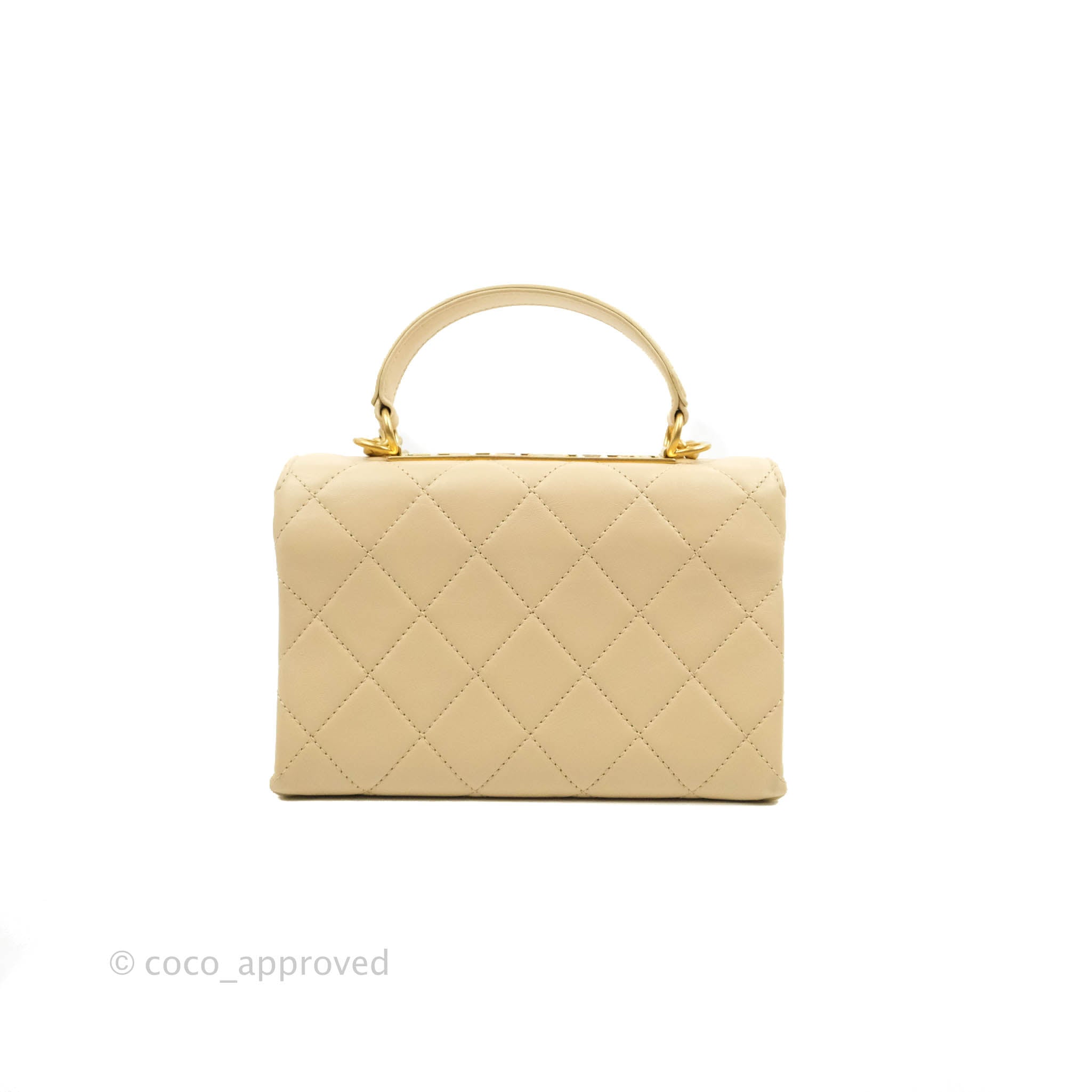 Chanel Top Handle Flap Bag Light Beige Lambskin Aged Gold Hardware