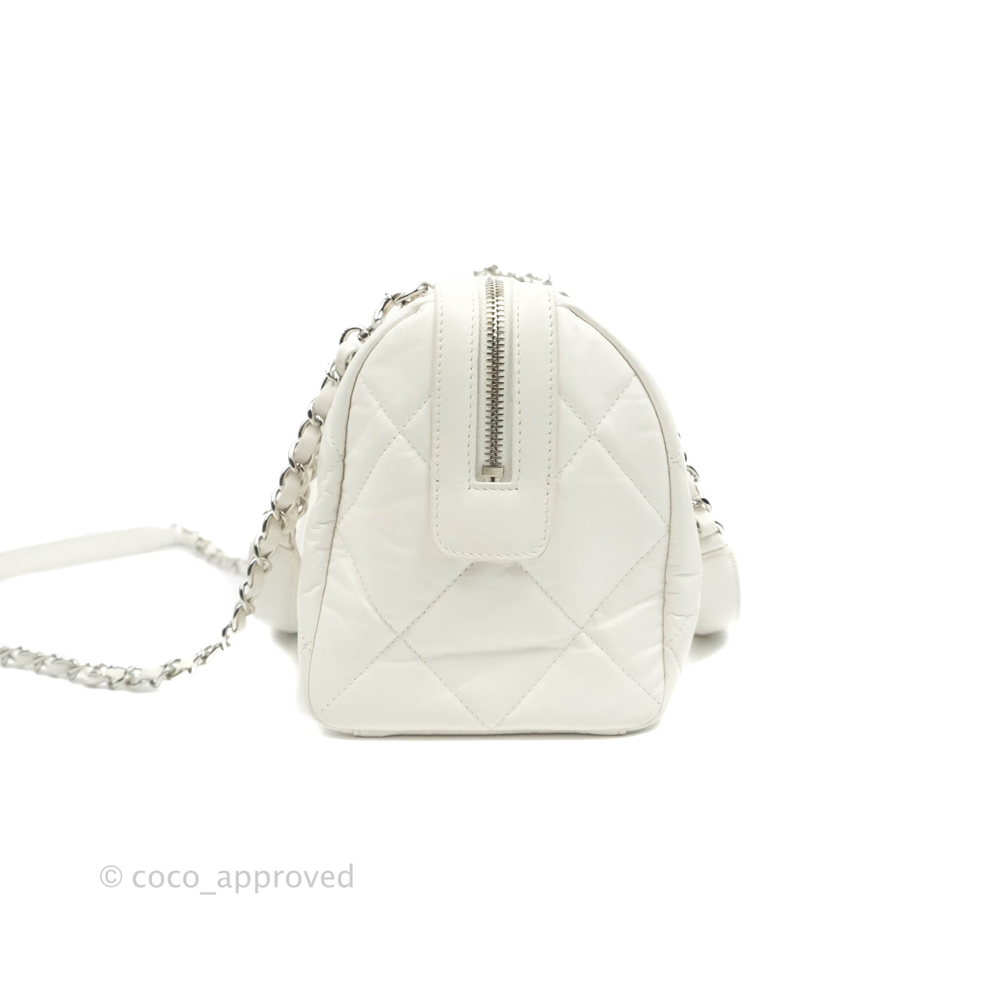 CHANEL Aged Calfskin Small Just Mademoiselle Bowling Bag White