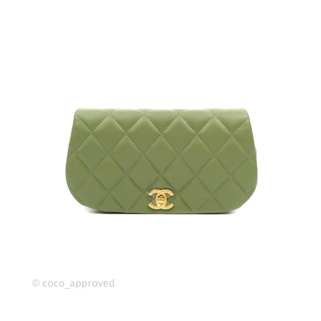 Chanel Clutch with Chain Olive Green Calfskin Aged Gold Hardware