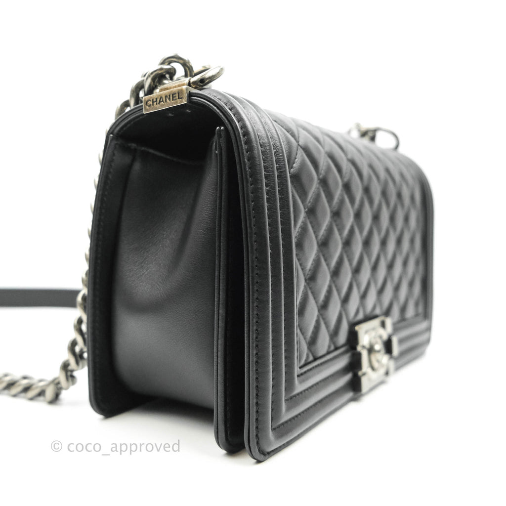 Chanel Medium Quilted  Boy Flap Black Calfskin Ruthenium Hardware