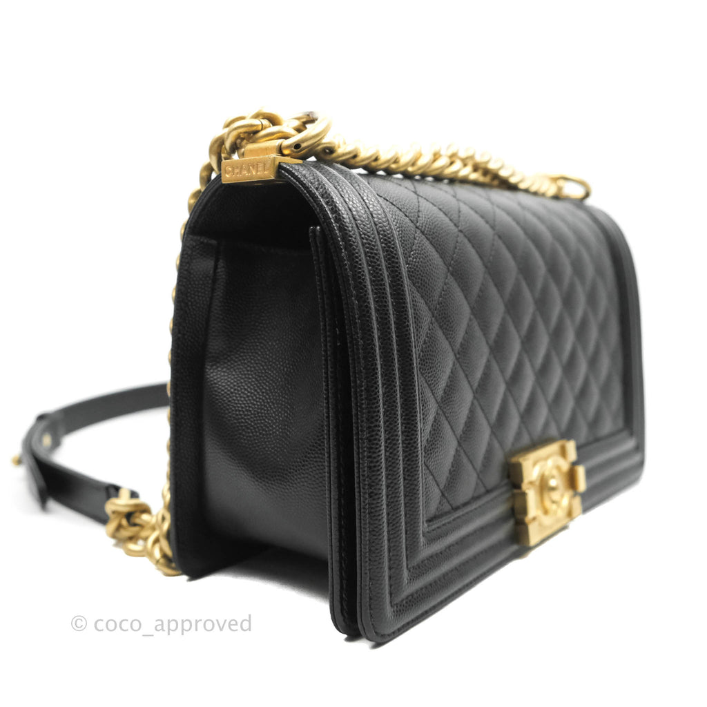 Chanel Medium Quilted Boy Black Caviar Aged Gold Hardware