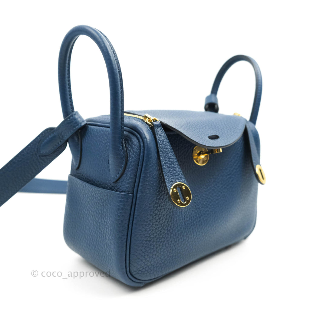 Hermès Mini Lindy 20 Deep Blue Clemence Gold Hardware