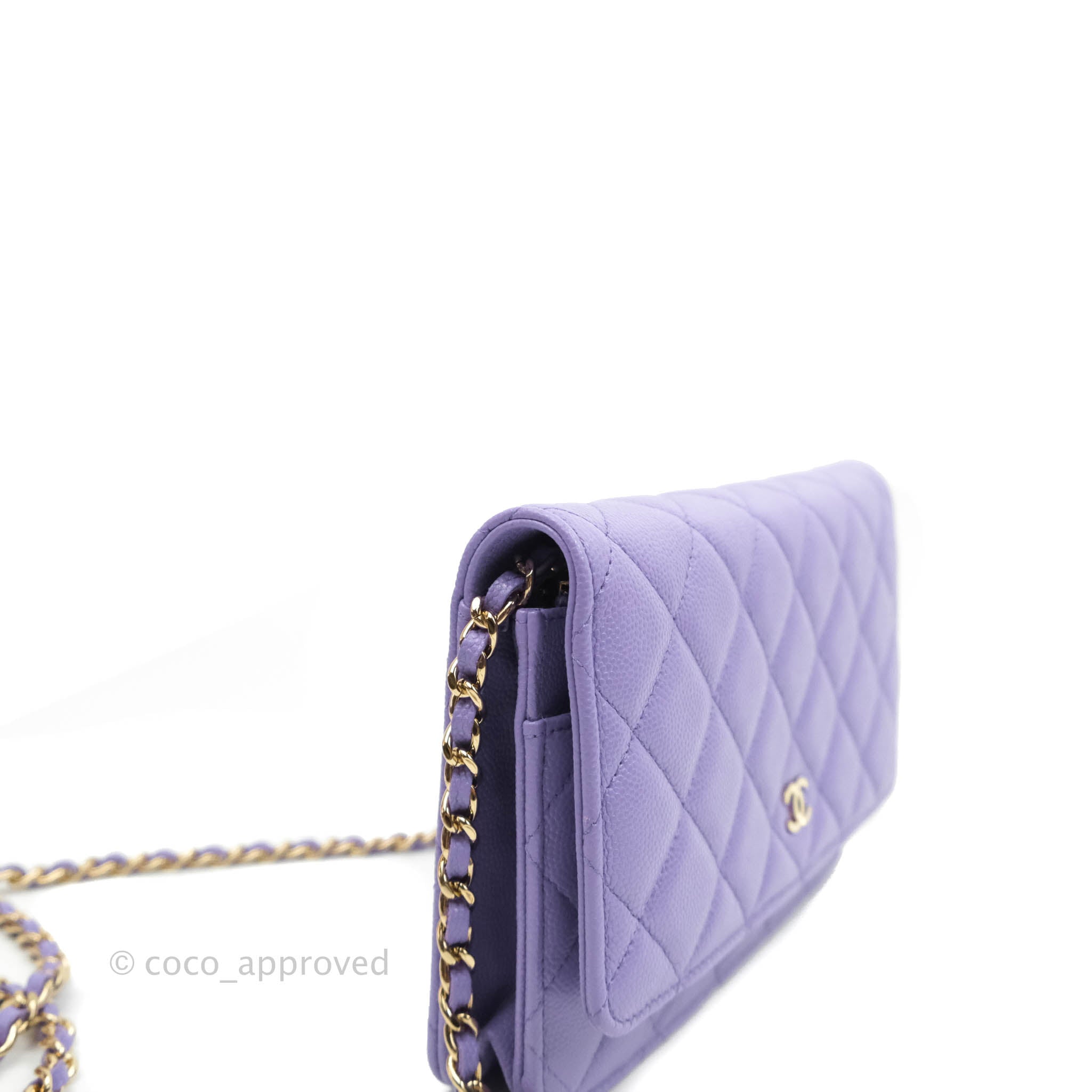 Chanel Quilted Wallet on Chain WOC Purple Caviar Gold Hardware 20S