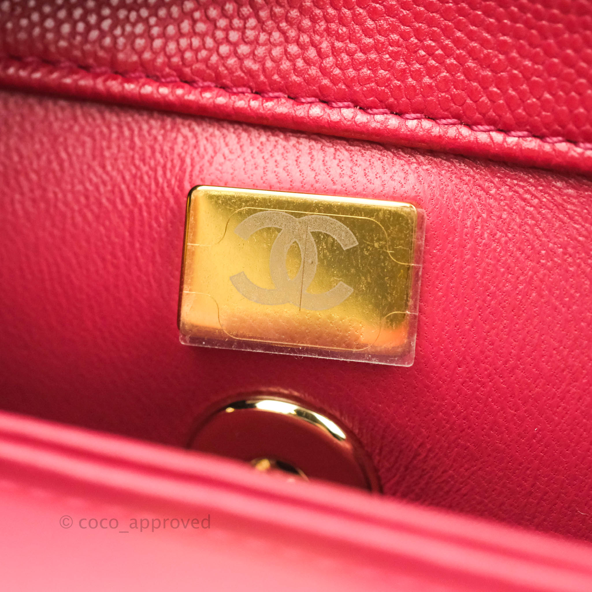 Chanel Small (Mini) Coco Handle Quilted Rosy Red Caviar Gold