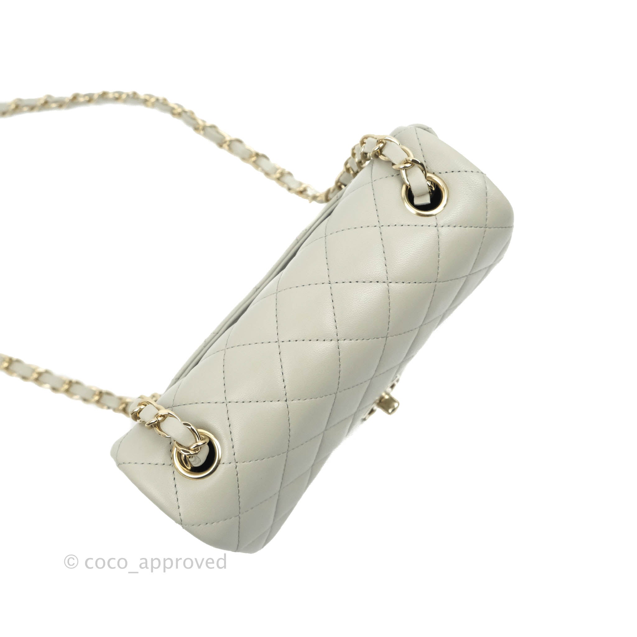 Chanel Quilted Mini Rectangular Flap Light Grey Lambskin Gold Hardware –  Coco Approved Studio