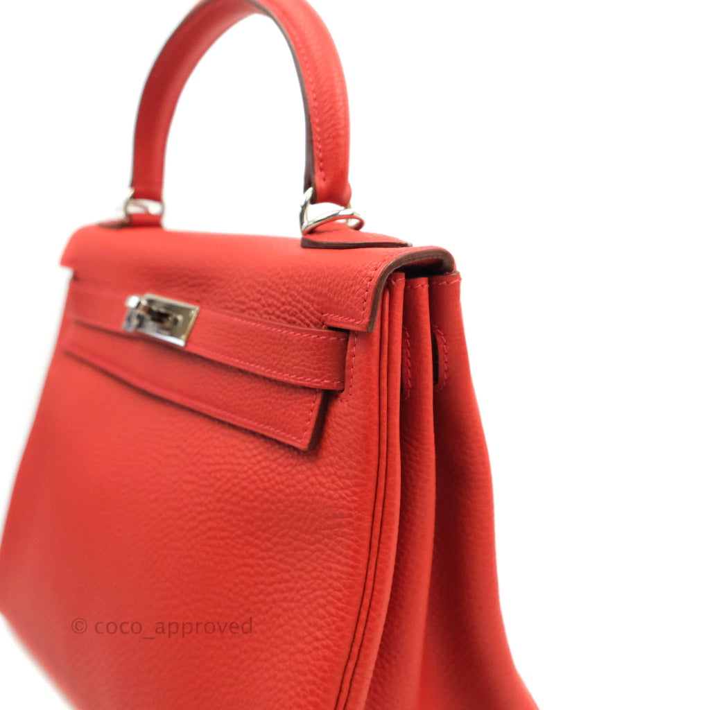 Hermès Kelly 28 Retourne Taurillon Red Clemence Palladium Hardware