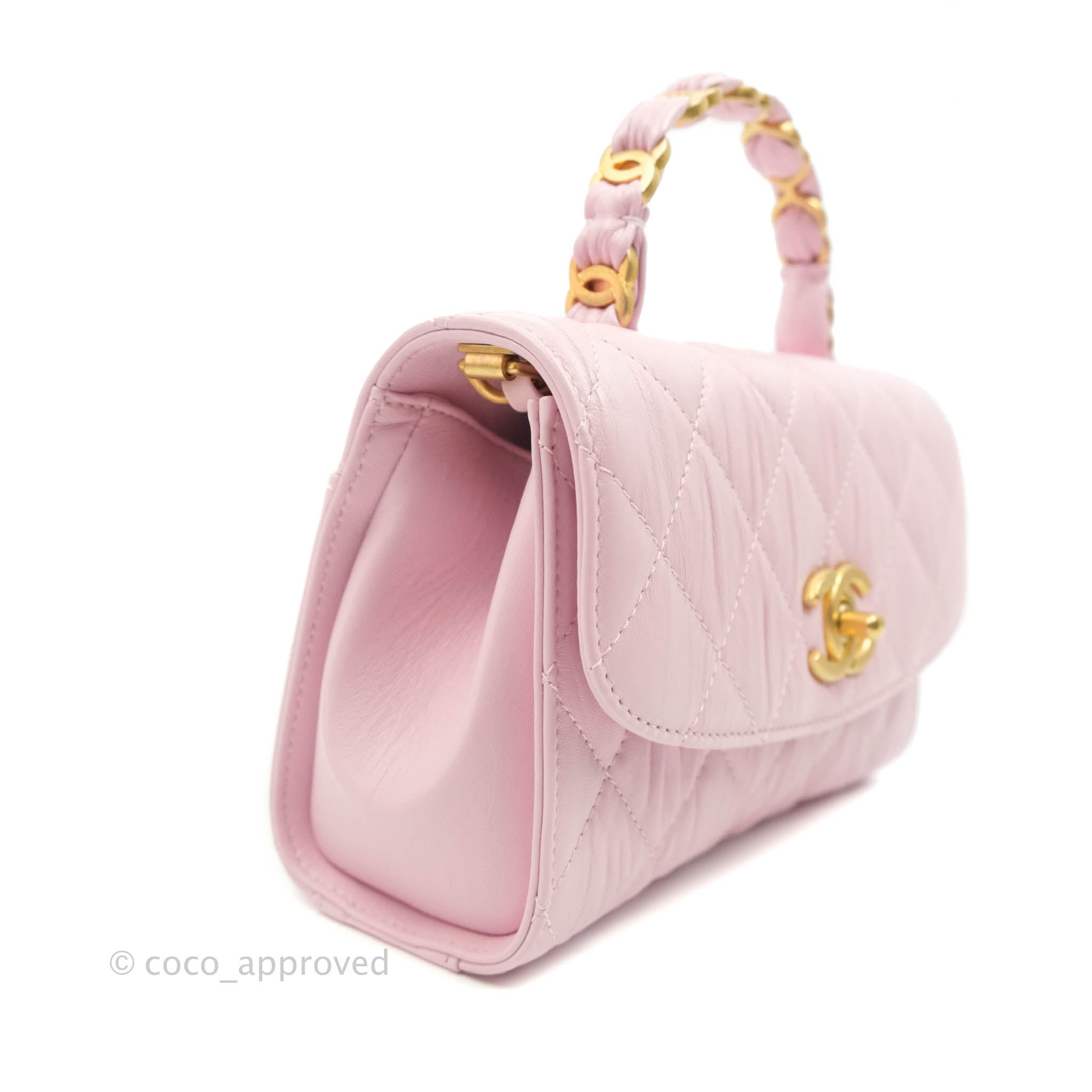 Authentic Chanel 21S Mini Flap Bag With Top Handle Pink Crumpled Lambskin  Gold Tone Hardware AS2477 B05514