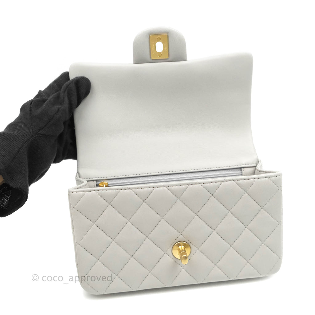 Chanel Top Handle Mini Rectangular Flap Bag Grey Lambskin Aged Gold Hardware