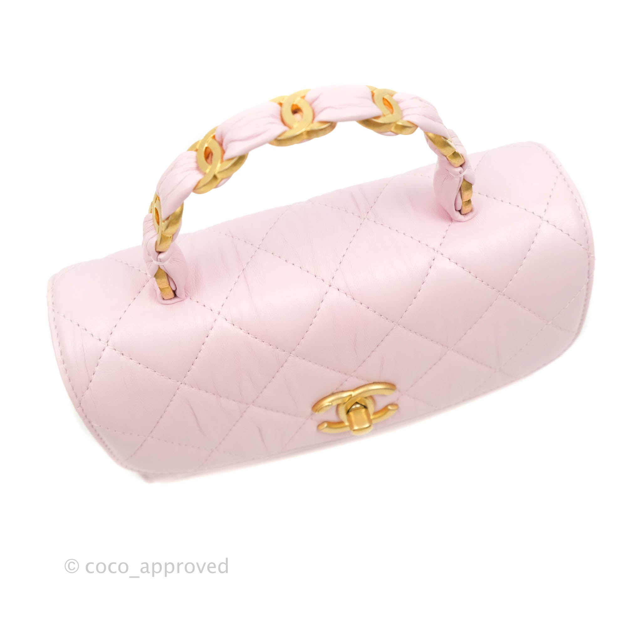 Chanel Pink Python Mini Coco Top Handle Flap Bag Brushed Gold