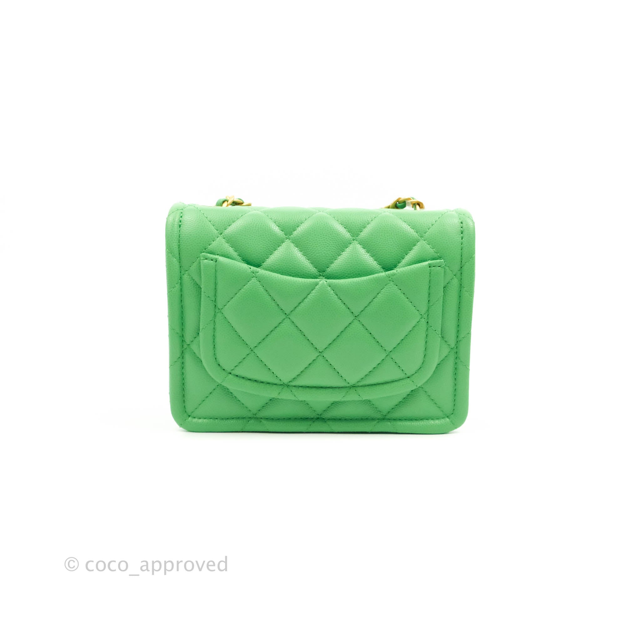 Chanel Mini Square Sweet Quilted Flap Green Caviar Aged Gold Hardware –  Coco Approved Studio