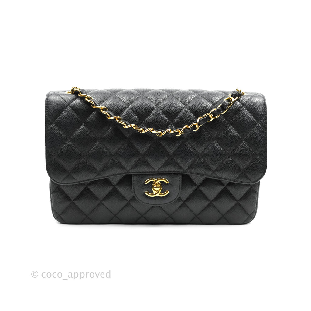 Chanel Quilted Jumbo Double Flap Black Caviar Gold Hardware⁣⁣