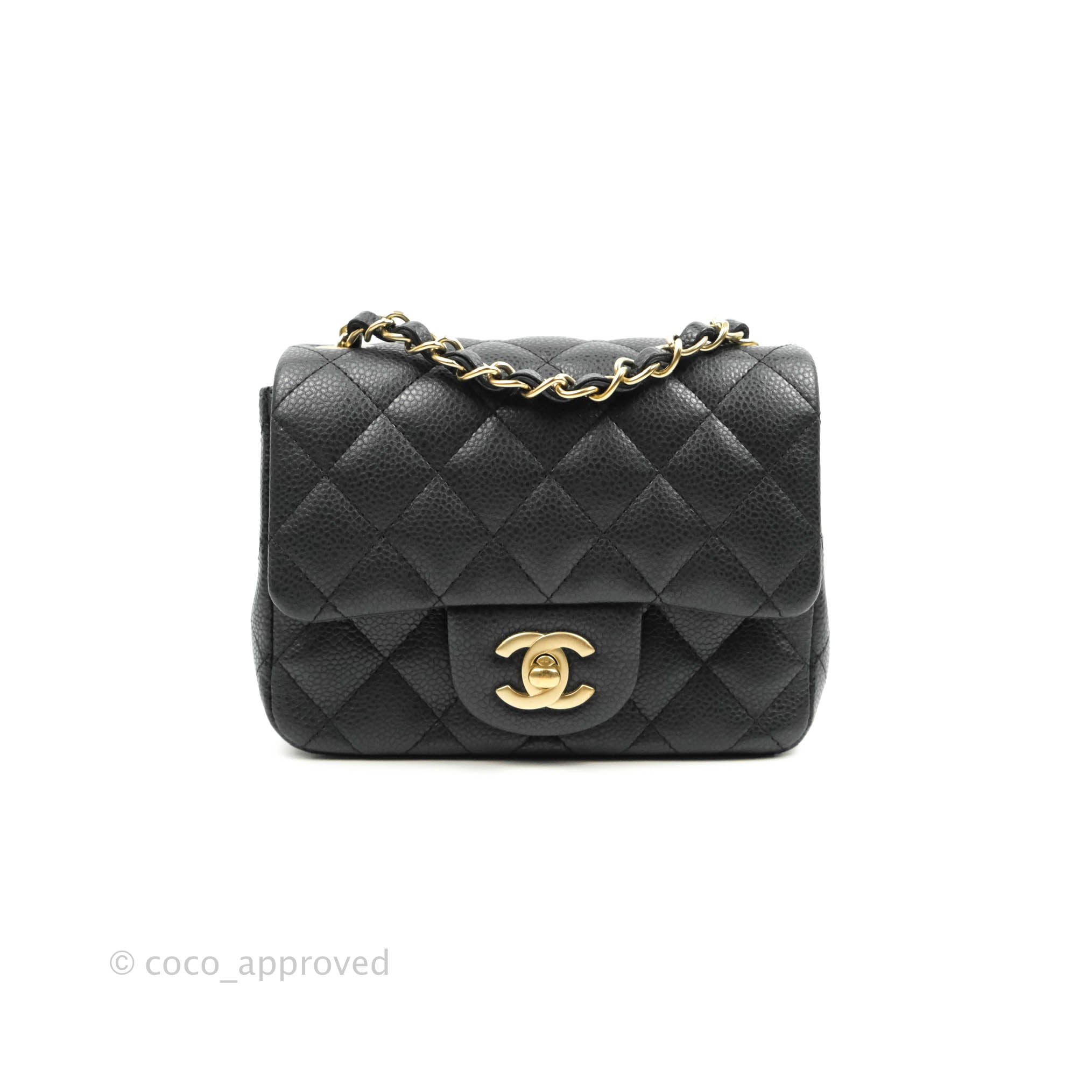 Chanel Quilted Mini Square Iridescent Black Caviar Matte Gold