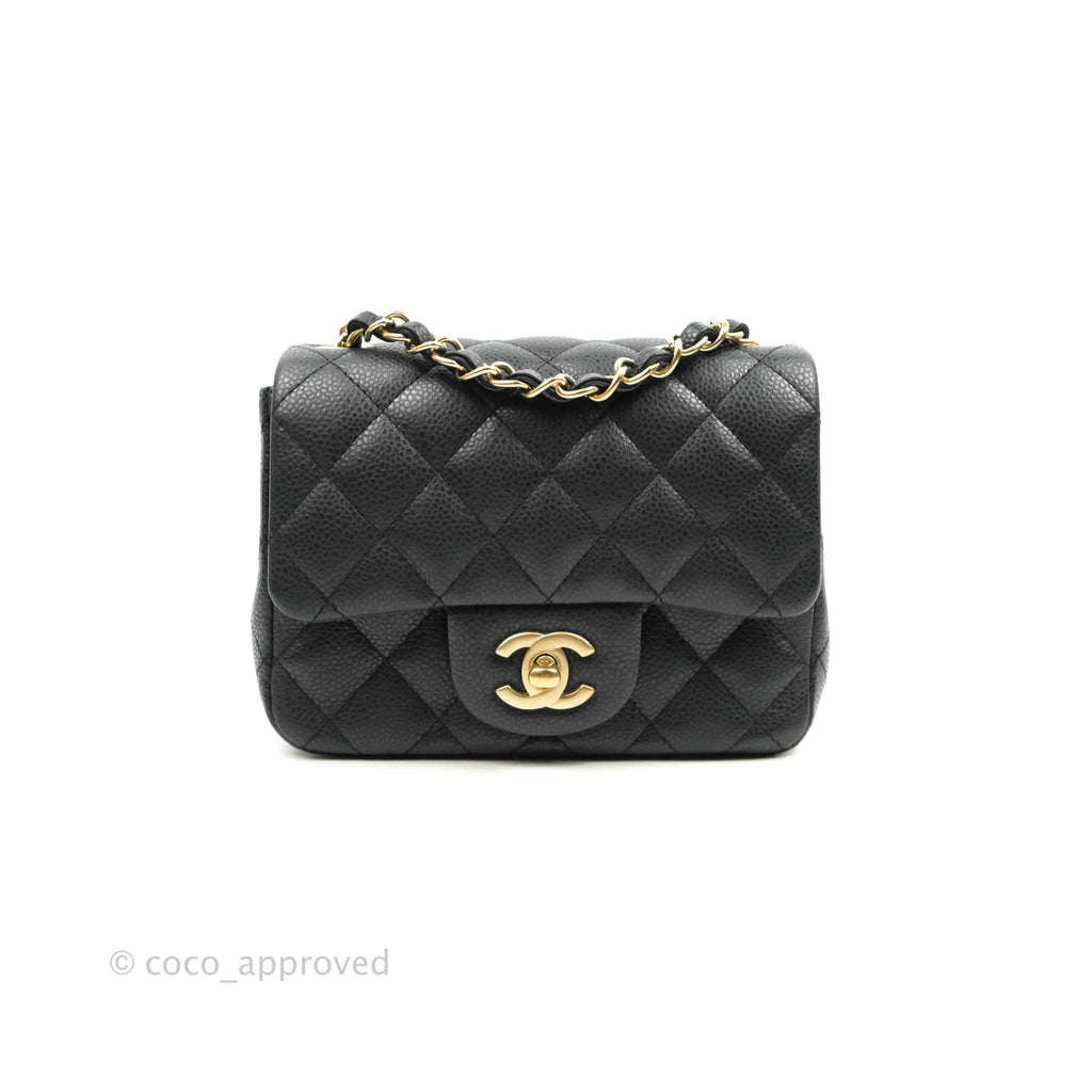 Chanel Quilted Mini Square Dark Grey Caviar Matte Gold Hardware