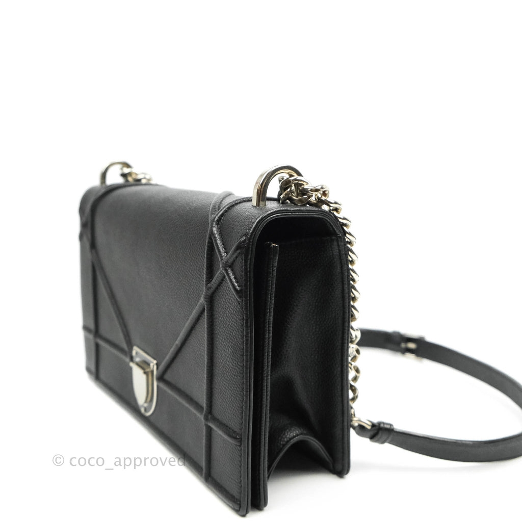 Christian Dior Diorama Medium Flap Shoulder Bag Black Grained