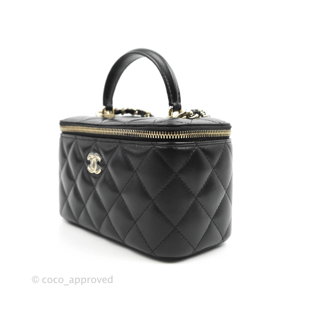 Chanel Classic Vanity Rectangular Top Handle With Chain Black Lambskin Gold Hardware
