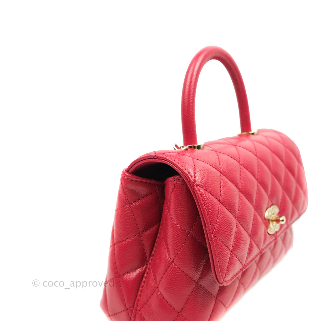 Chanel Small (Mini) Coco Handle Quilted Rosy Red Caviar Gold Hardware 21A