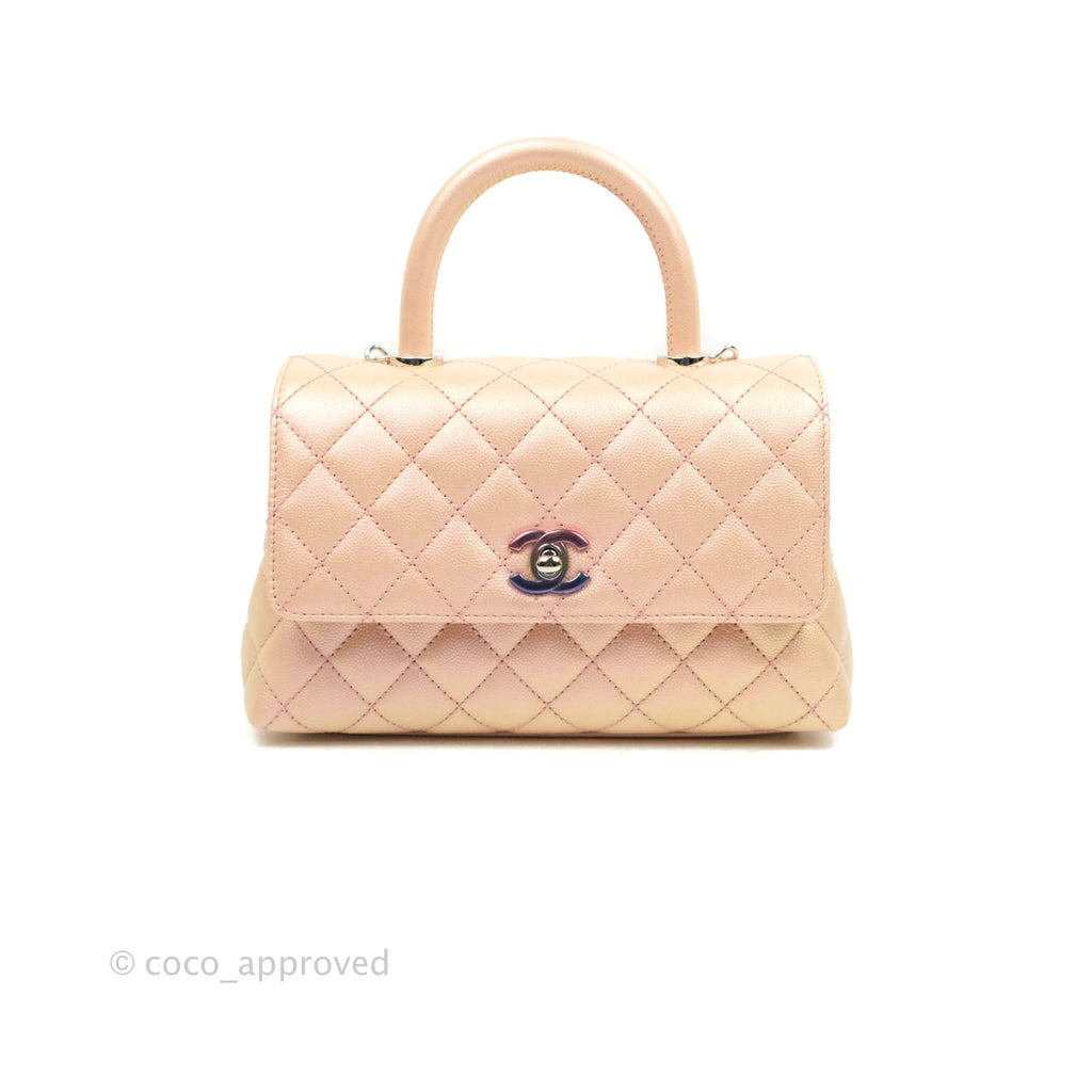 Chanel Small Quilted Coco Handle Iridescent Light Pink Caviar Rainbow Hardware