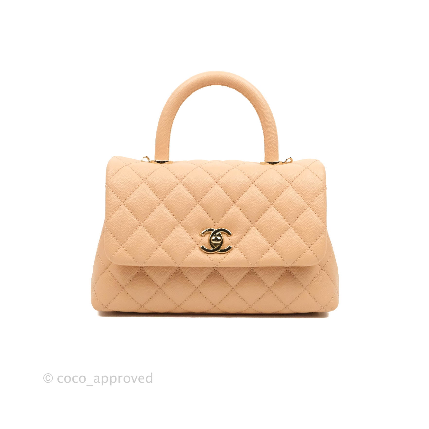 Chanel Mini Coco Handle 19A Dark Beige Quilted Caviar with brushed gold  hardware