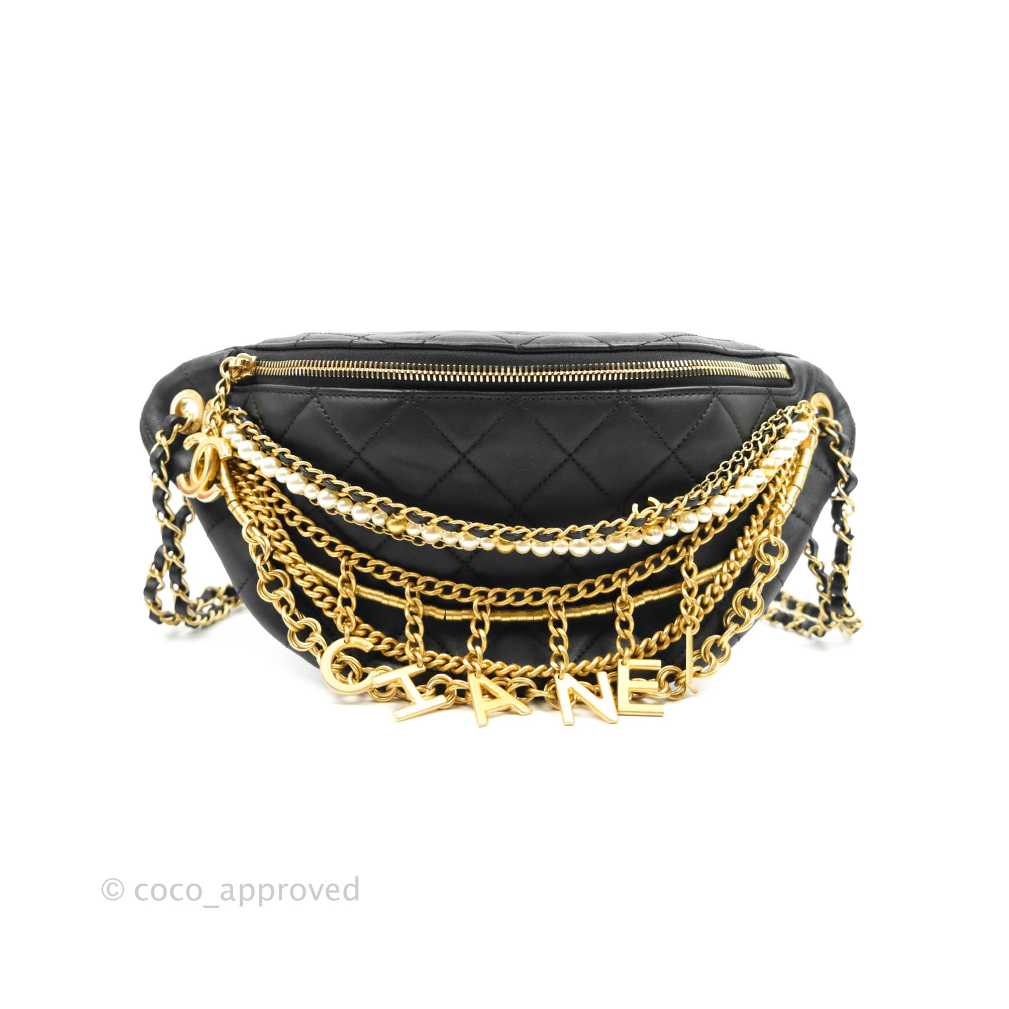 Chanel Quilted All About Chains Waist Belt Bag Black Lambskin Aged