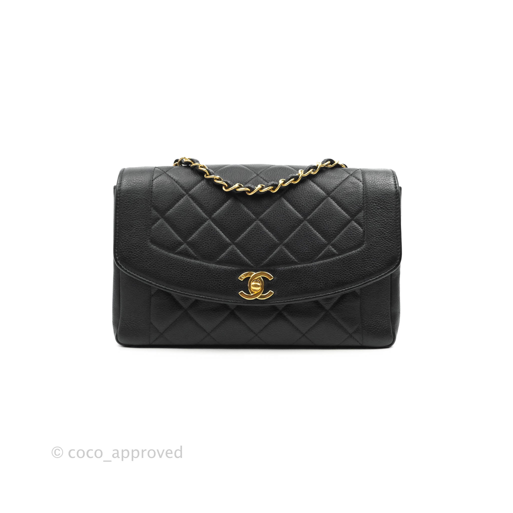 Vintage Chanel Medium Diana Flap Bag White and Black Lambskin Gold Hardware