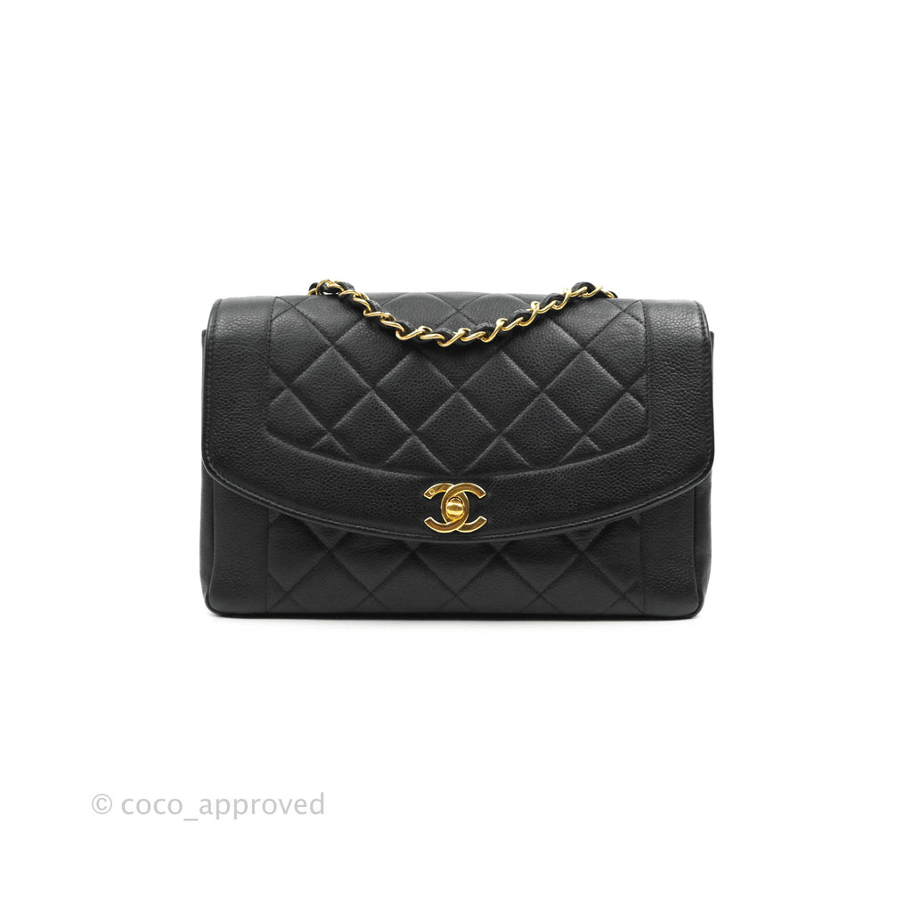 Chanel Vintage Medium Classic Diana Flap Bag Black Caviar 24K Gold Hardware