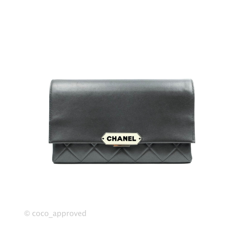 Chanel Clutch with Chain Metallic Dark Grey Silver Hardware