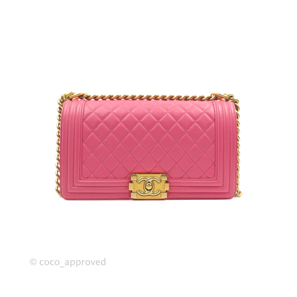 Chanel Quilted Medium Boy Bag Pink Lambskin Aged Gold Hardware