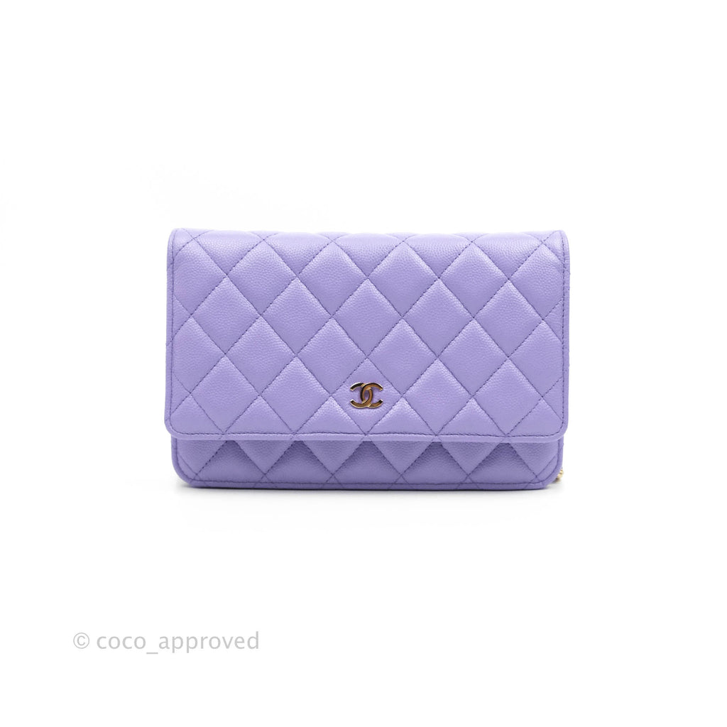 Chanel Quilted Wallet on Chain WOC Purple Caviar Gold Hardware