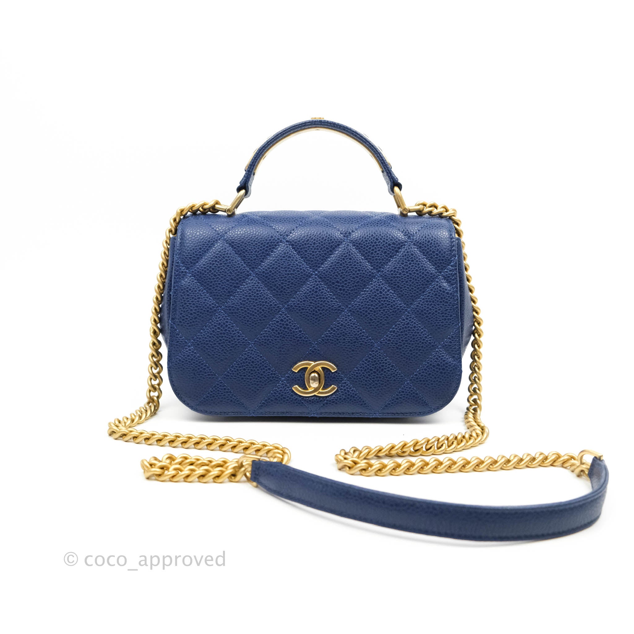 Chanel Mini Carry Around Flap Bag Blue Caviar Aged Gold Hardware – Coco  Approved Studio