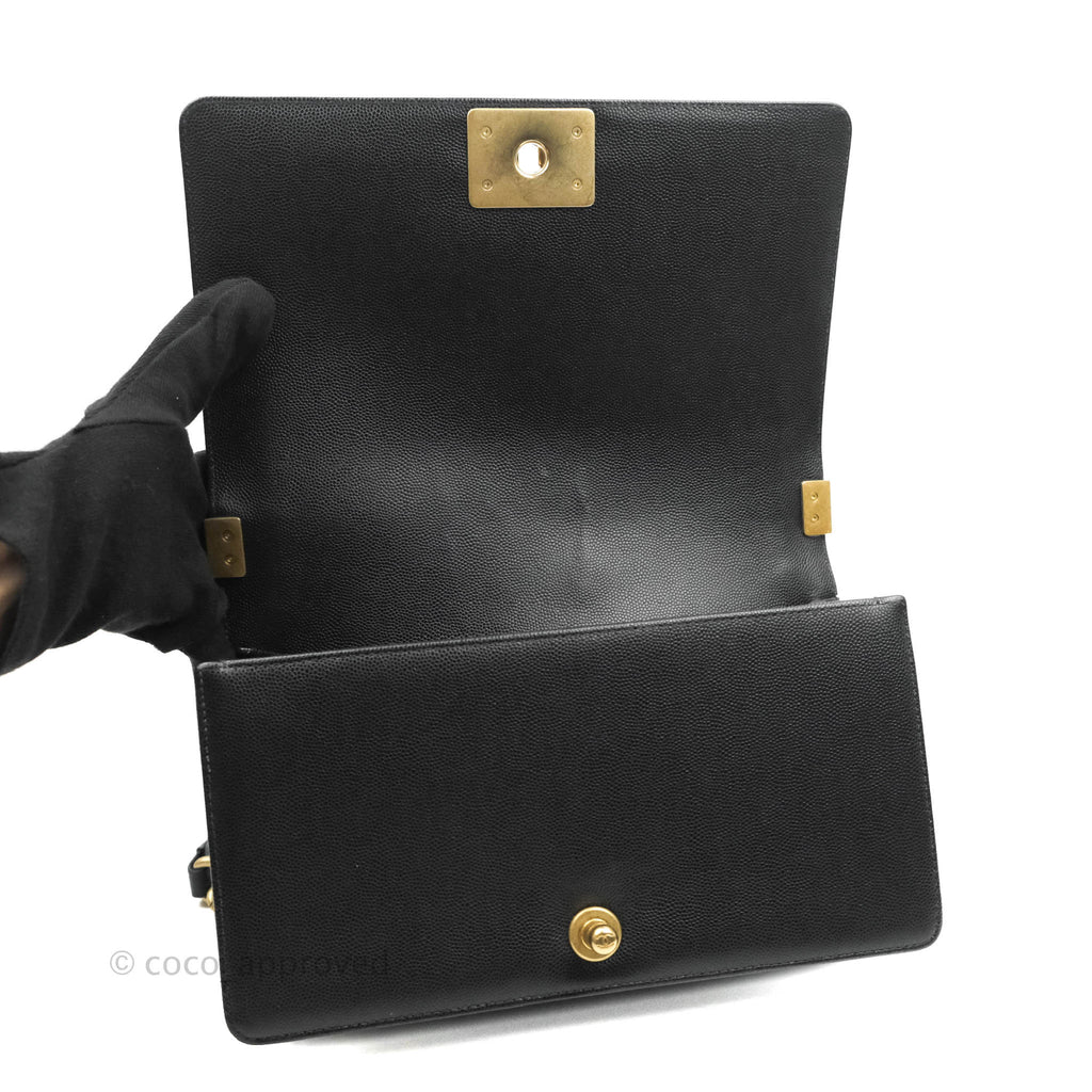 Chanel Medium Quilted Boy Black Caviar Aged Gold Hardware