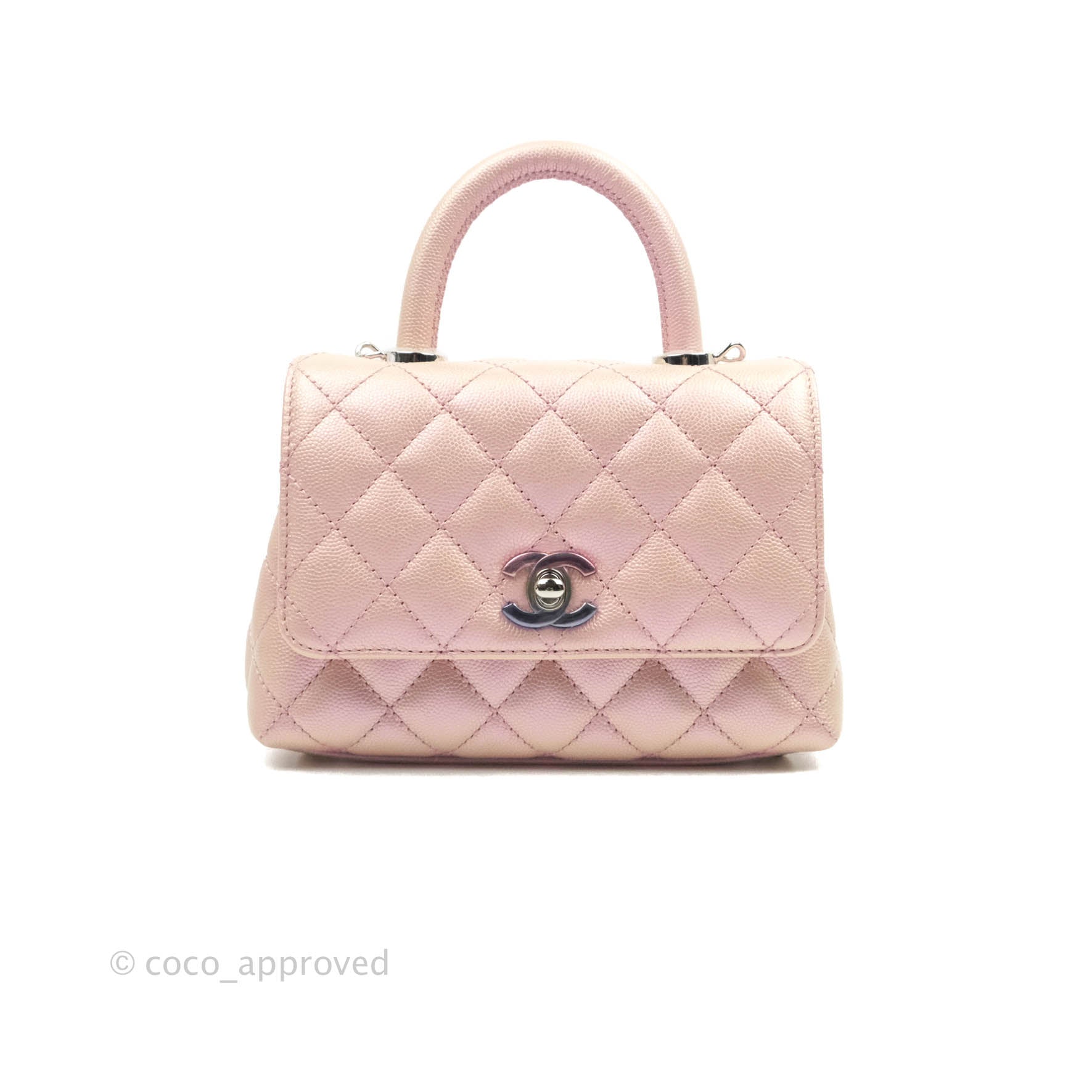 Chanel Mini Coco Handle Iridescent Pink Caviar Rainbow Hardware – Coco  Approved Studio