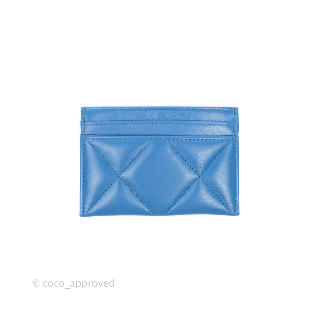 Chanel 19 Quilted Blue Flat Card Holder