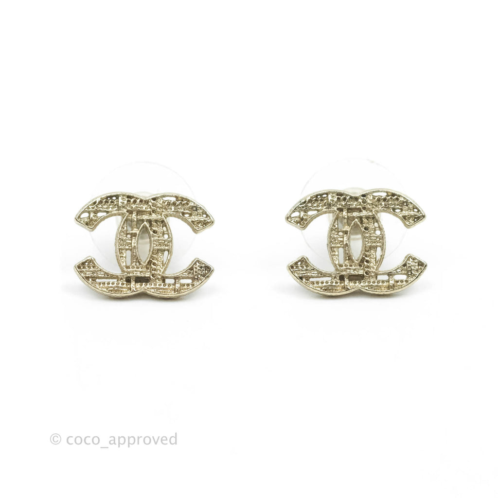 Chanel CC Earrings Gold Tone 14K