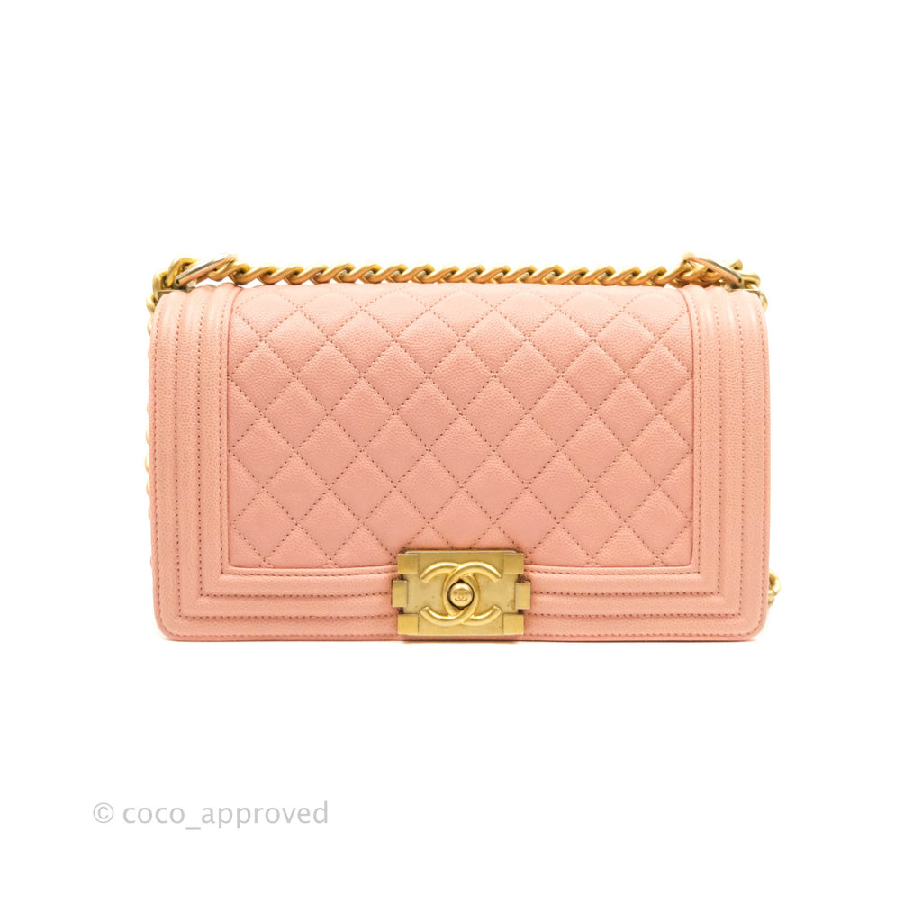 Chanel Quilted Medium Boy Bag Pink Caviar Aged Gold Hardware