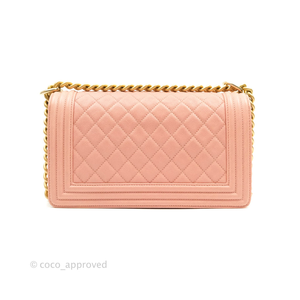 Chanel Quilted Medium Boy Bag Pink Caviar Aged Gold Hardware