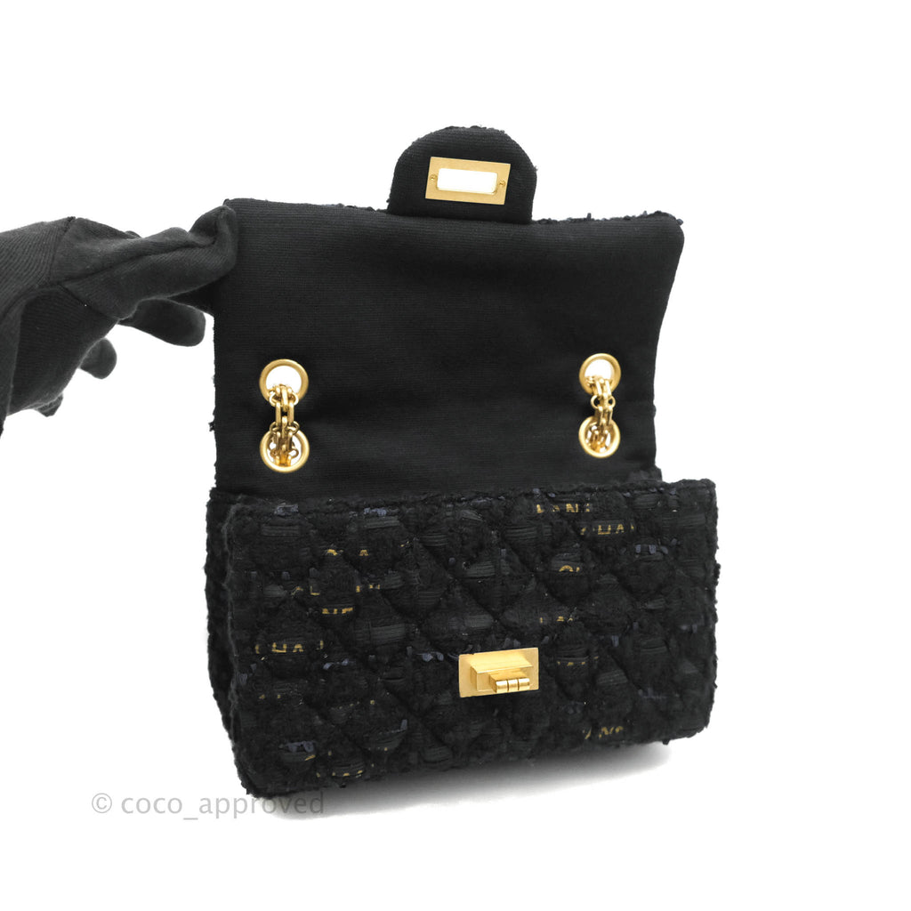 Chanel Mini Reissue 224 Tweed Black Aged Gold Hardware