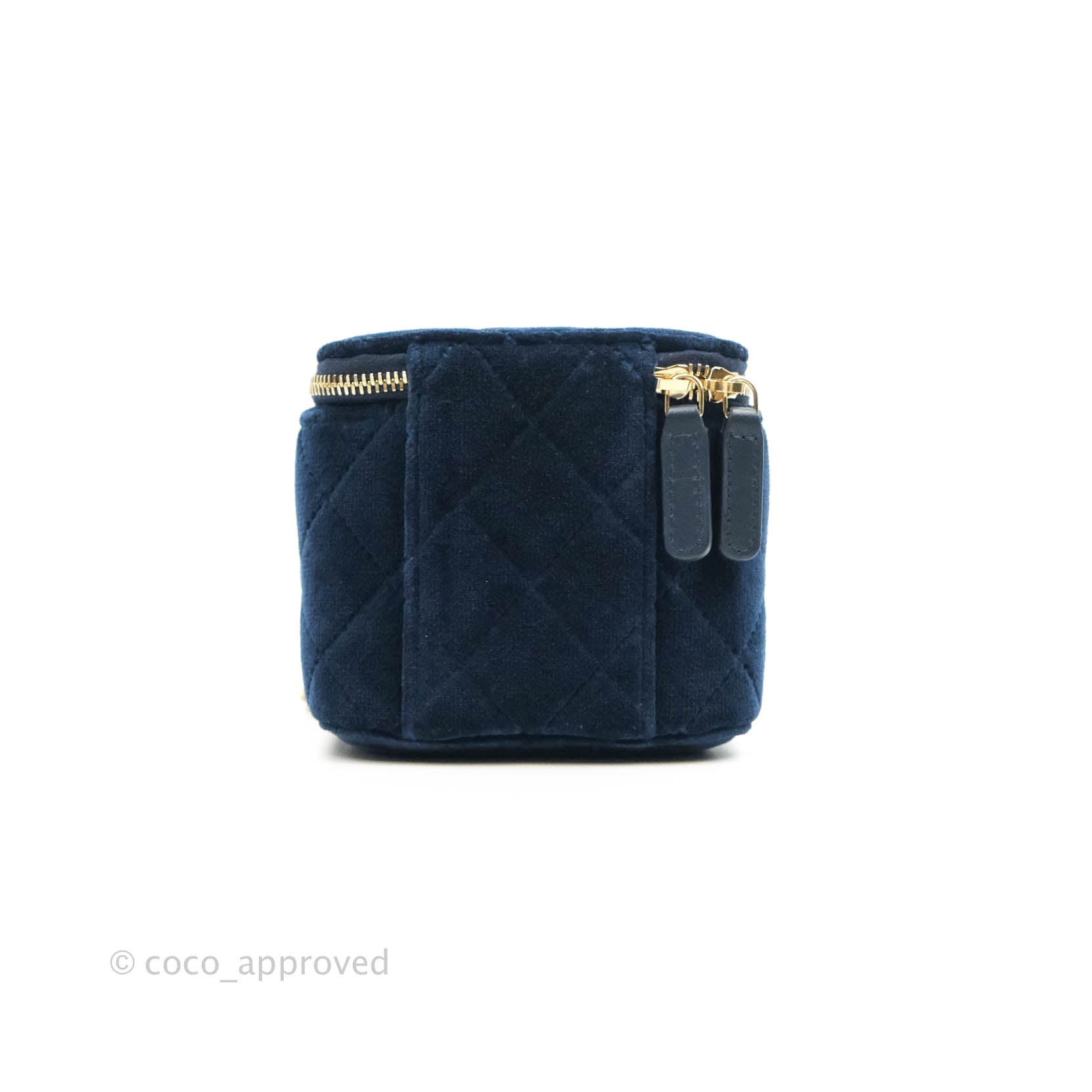 Navy Blue Quilted Velvet Round Clutch with Chain Gold Hardware, 2020