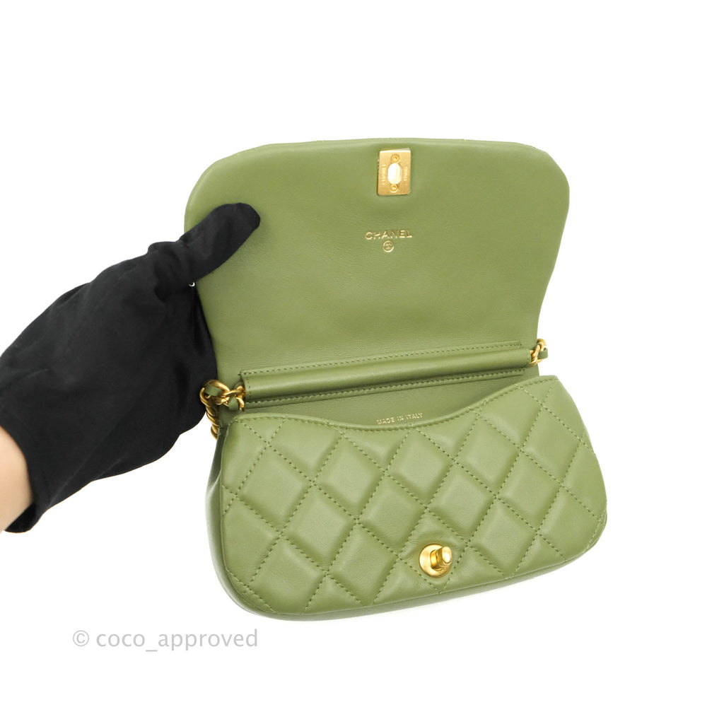 Chanel Clutch with Chain Olive Green Calfskin Aged Gold Hardware