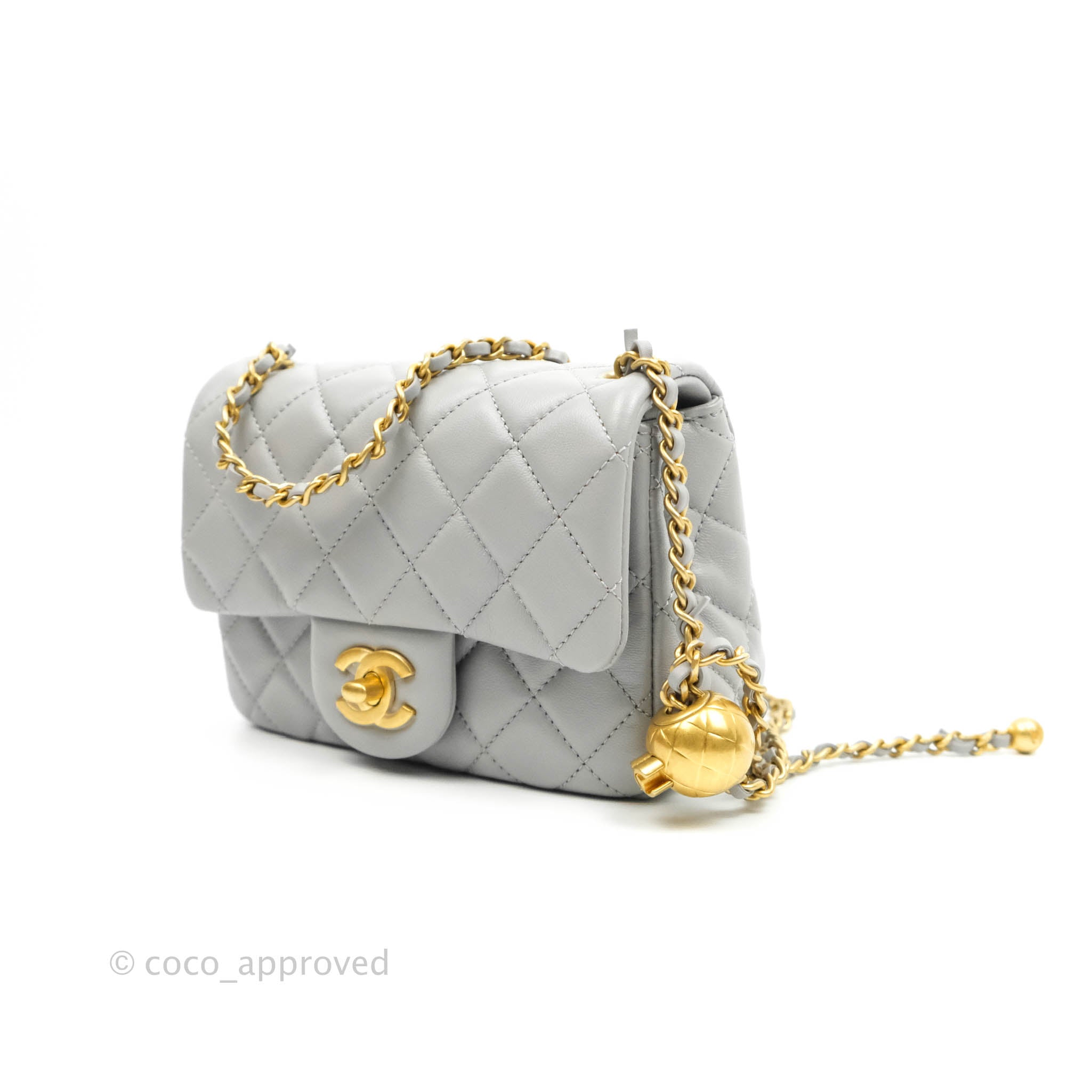 Chanel Pearl Crush Mini Square Quilted Grey Lambskin Aged Gold Hardwar –  Coco Approved Studio