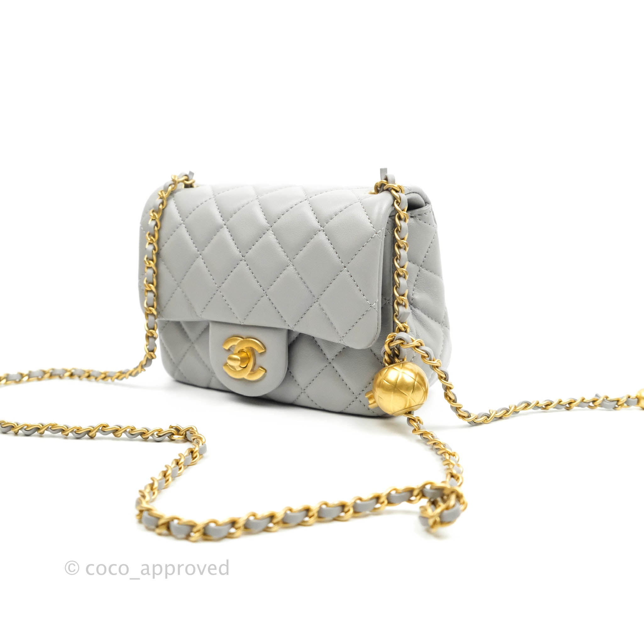 Chanel Pearl Crush Mini Square Quilted Grey Lambskin Aged Gold